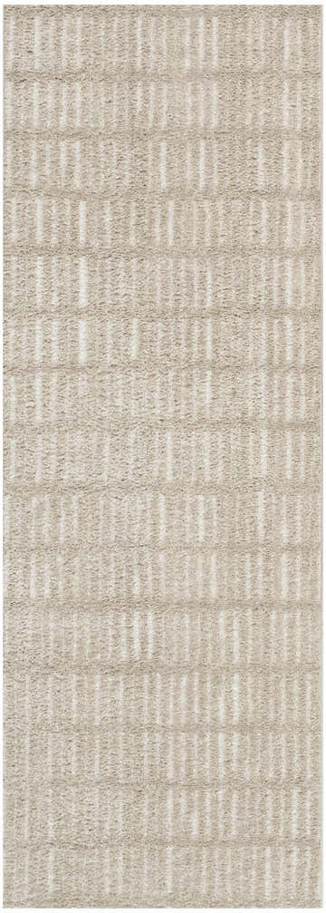 Close-up of the Nourison Modern Comfort Grey Ivory Scandinavian Indoor Area Rug's subtle striped pattern and soft texture.