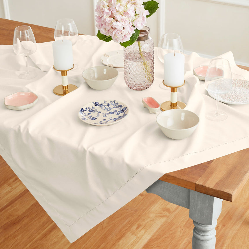 Cotton Linen Hemstitch Table Throw