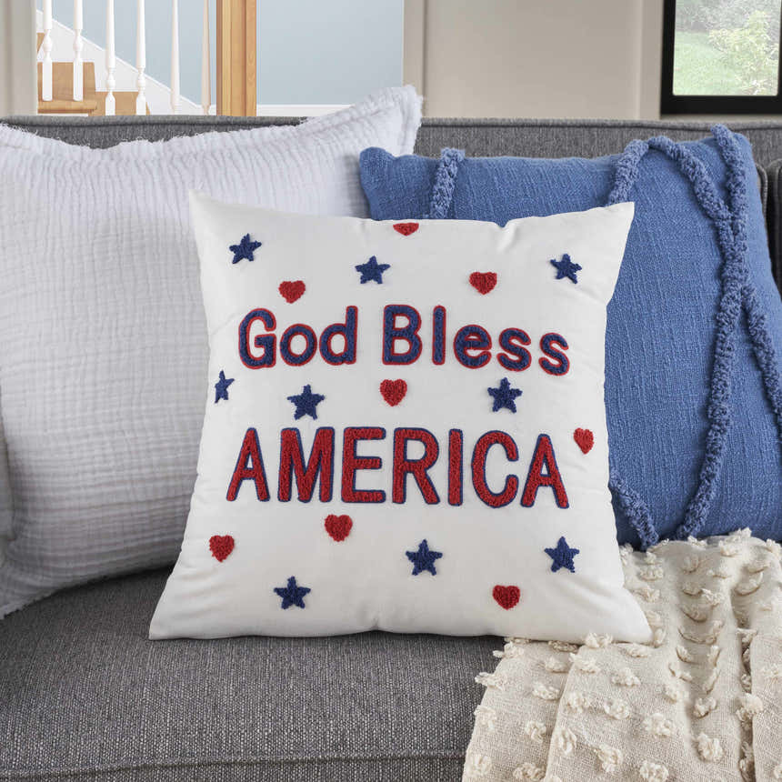 Mina Victory Holiday Pillows God Bls America Embr White Indoor Throw Pillow - Clearance