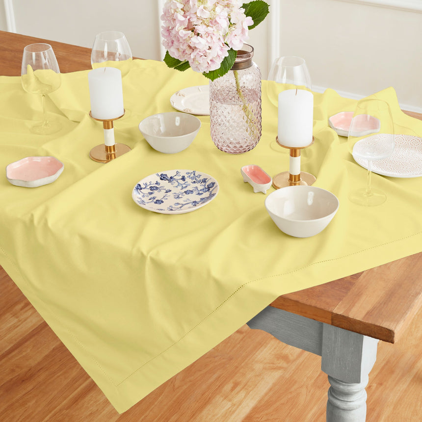 Cotton Linen Hemstitch Table Throw
