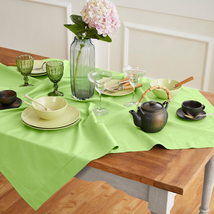 Cotton Linen Hemstitch Table Throw