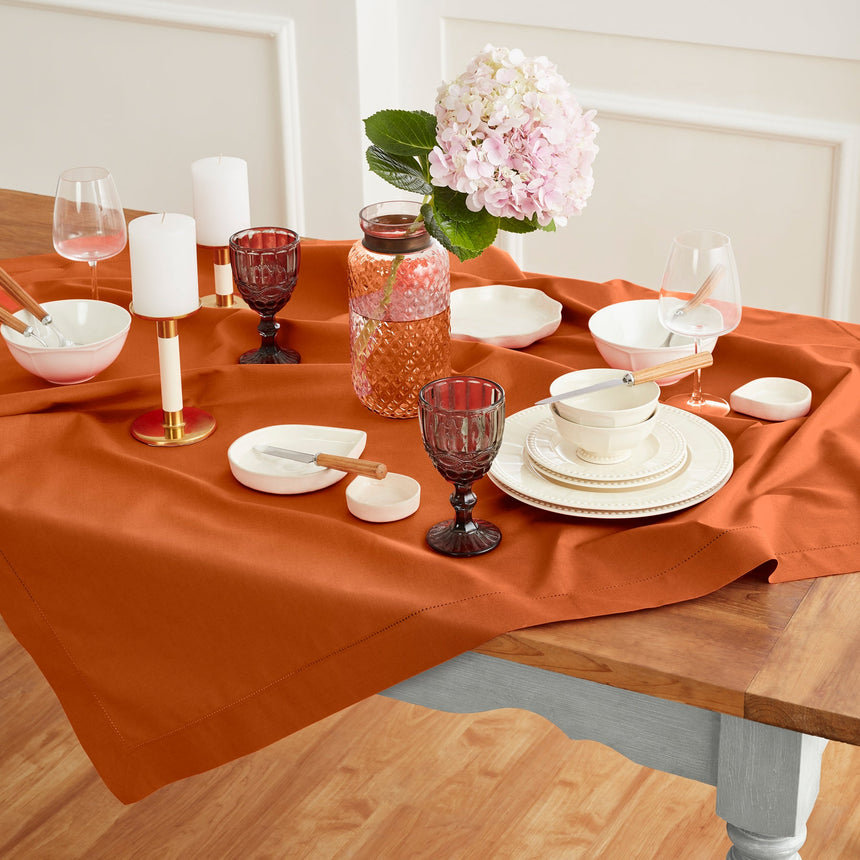 Cotton Linen Hemstitch Table Throw
