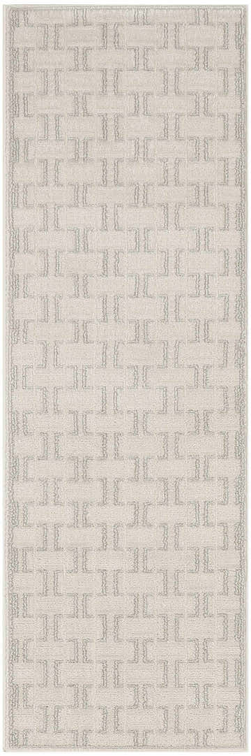 Close-up of Nourison Nordic Ivory Grey rug featuring a geometric, Scandinavian-inspired pattern.
