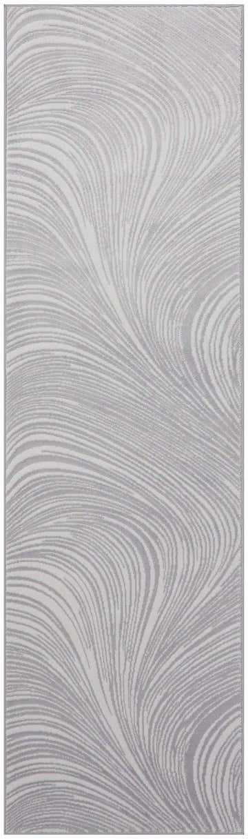 Close-up of DKNY Central Park West Grey Modern Indoor Area Rug with a swirling, abstract wave-like pattern.