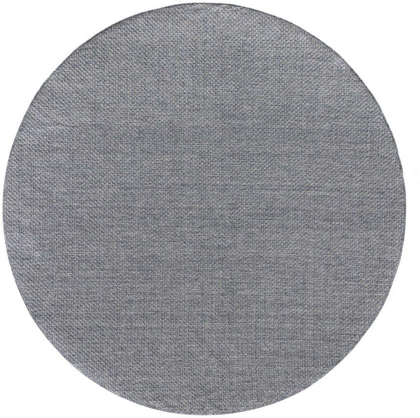 Close-up of the round Nourison Tulum Denim Outdoor Area Rug showing its woven texture and denim color.