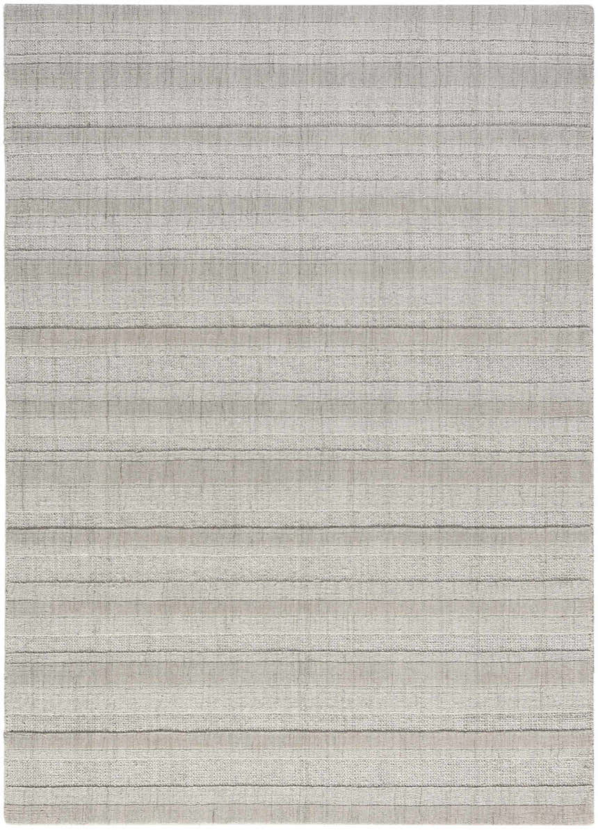 Close-up of the DKNY Pure Multi Weave Grey Rug. Contemporary design with horizontal stripes and subtle texture.