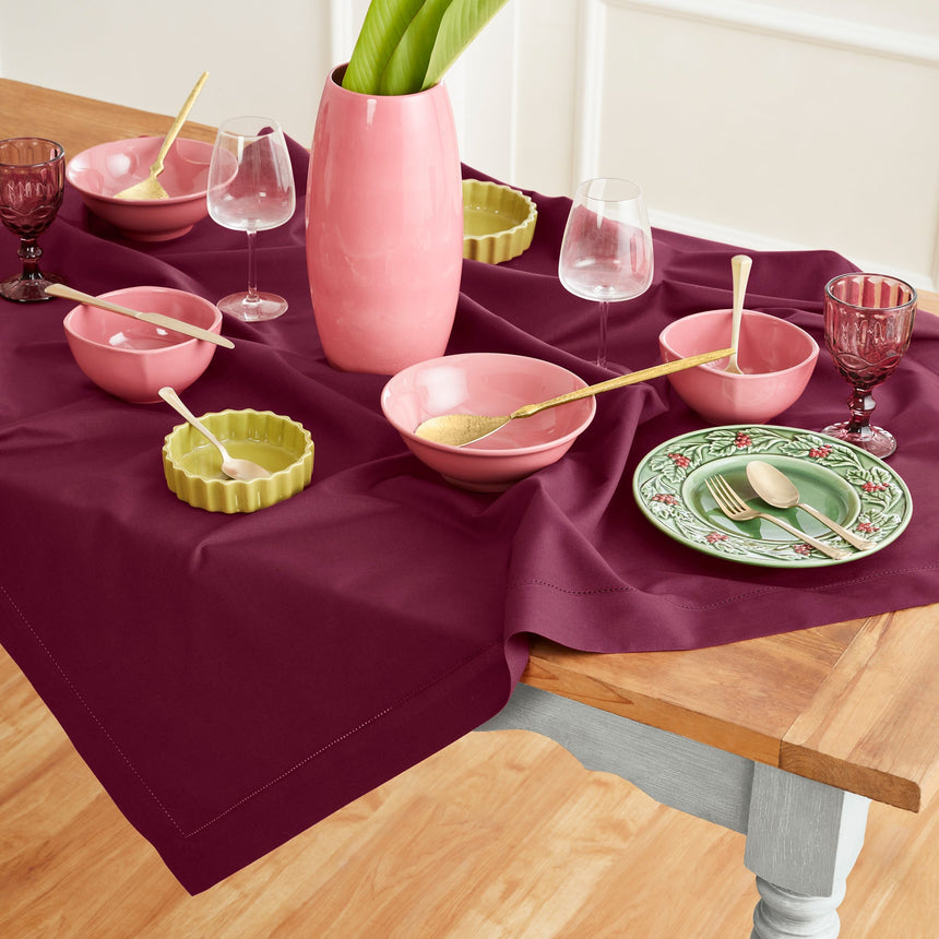 Cotton Linen Hemstitch Table Throw