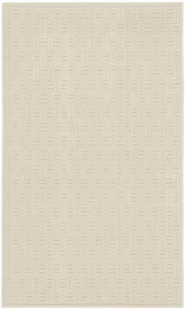 Close-up of the Nourison Charm Ivory rug, showcasing its subtle geometric pattern and soft, neutral color.