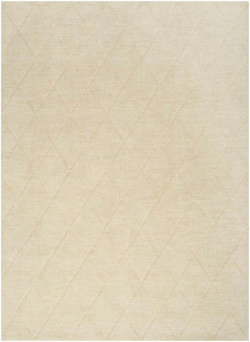 Close-up of the Nourison Wool Haven Ivory rug, showing a subtle diamond pattern and soft, textured pile.