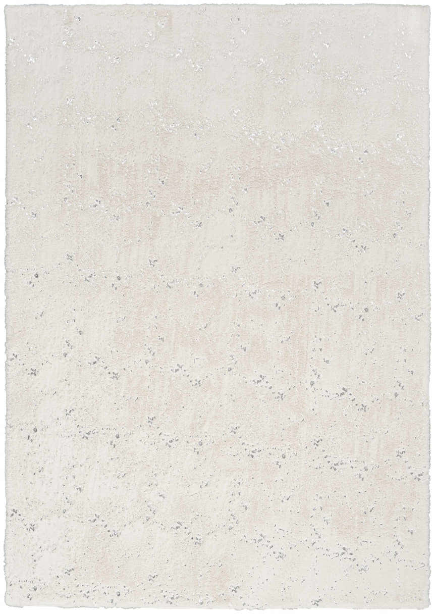 Close-up of the Nourison Cozy Shimmer Ivory Silver Glam Area Rug, showing texture and subtle silver shimmer detail.