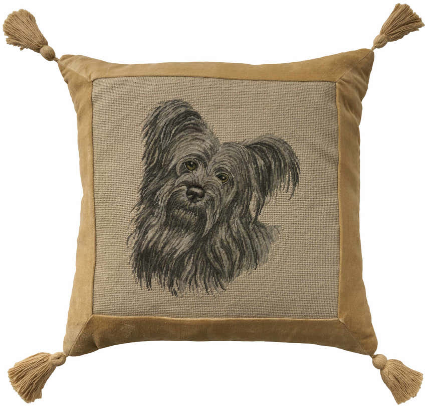 Mina Victory Vintage Pillow Grey Shih Tzu Beige Indoor Throw Pillow