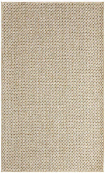 Close-up of the textured, cream Nourison Tulum Outdoor Area Rug. Machine-made pile rug.