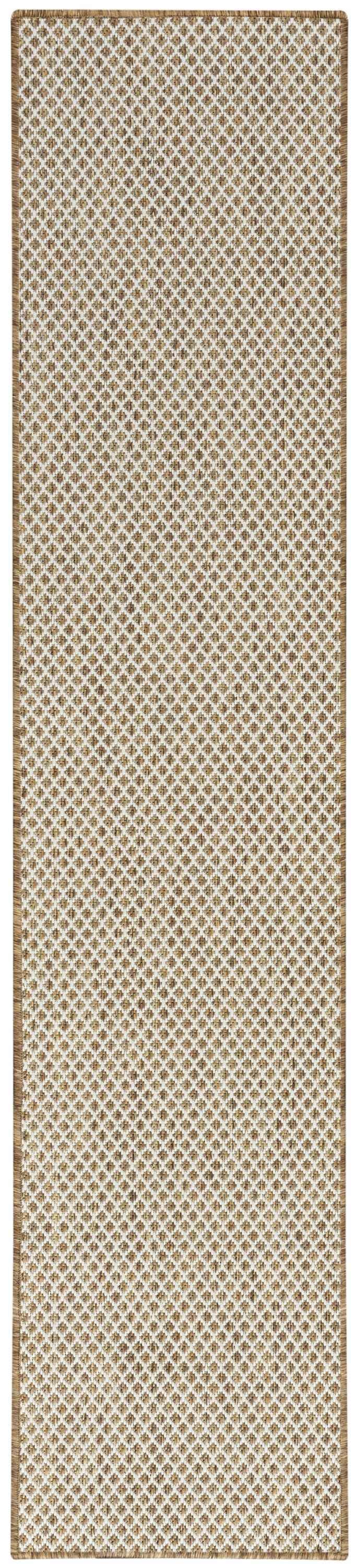 Close-up of the Nourison Courtyard Jute Ivory Modern Area Rug. Chestnut brown and ivory diamond pattern. Machine-made texture.