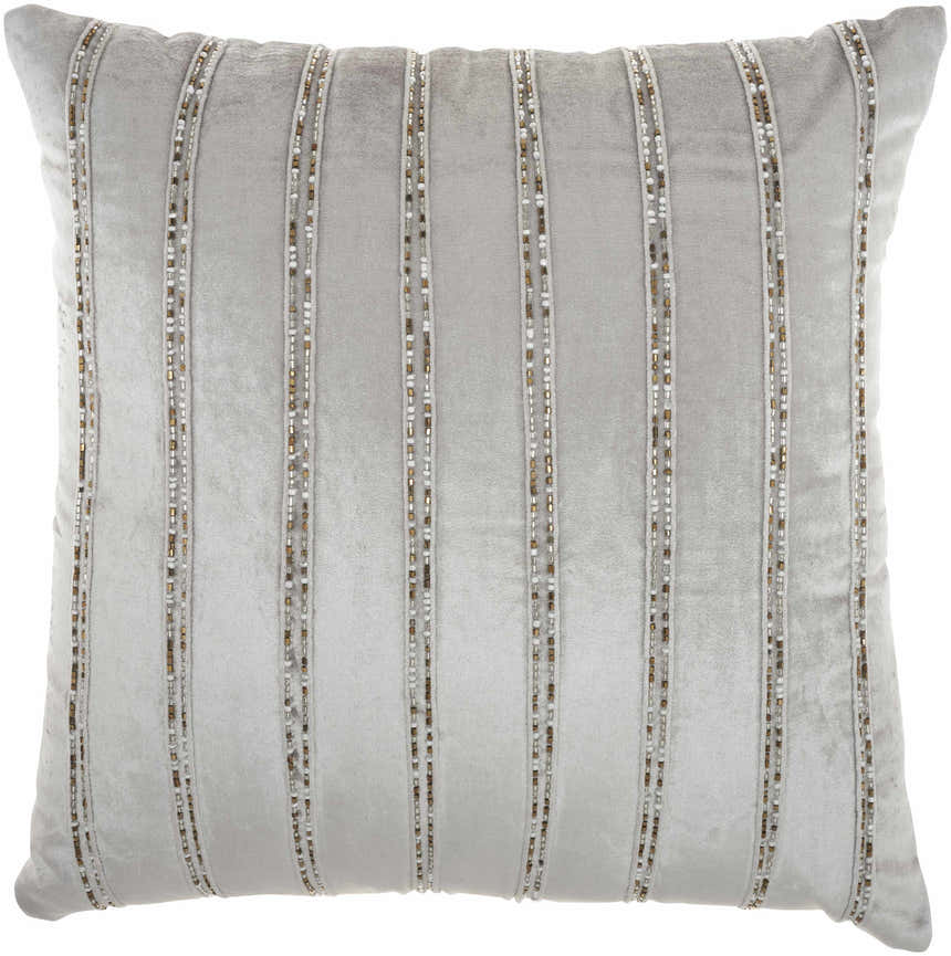 Mina Victory Sofia Beaded Stripes Lt Grey Indoor Throw Pillow - Clearance