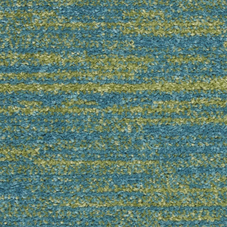 Close-up of the Nourison Essentials Blue Green Outdoor Area Rug featuring a textured, striped pattern.