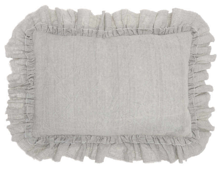 Mina Victory Sofia Linen Frilled Border Grey Indoor Throw Pillow - Clearance