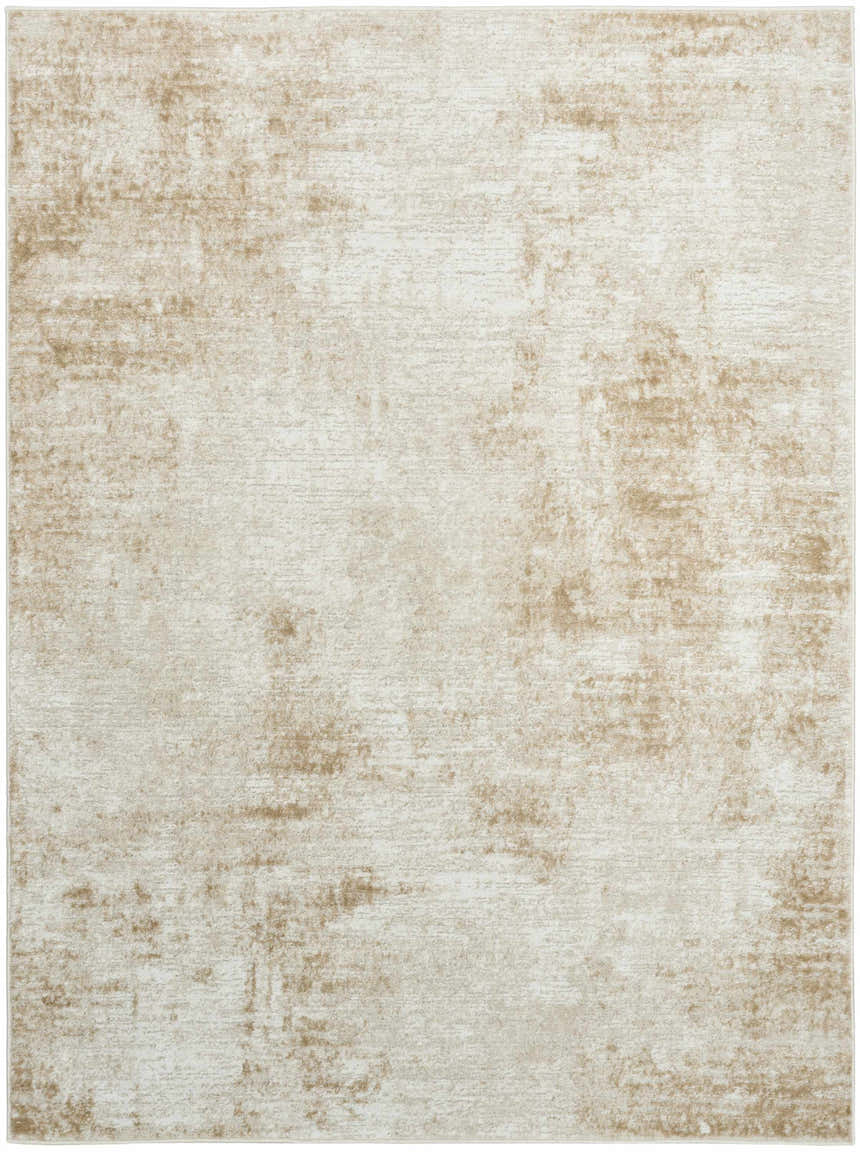Close-up of the Nourison Dekor Ivory Beige rug. High pile, machine-made with a subtle chestnut pattern.