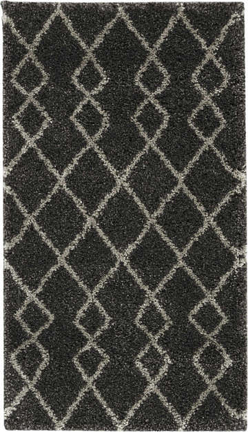 Close-up of the Nourison Martil Charcoal Moroccan shag rug, featuring a taupe diamond trellis pattern.