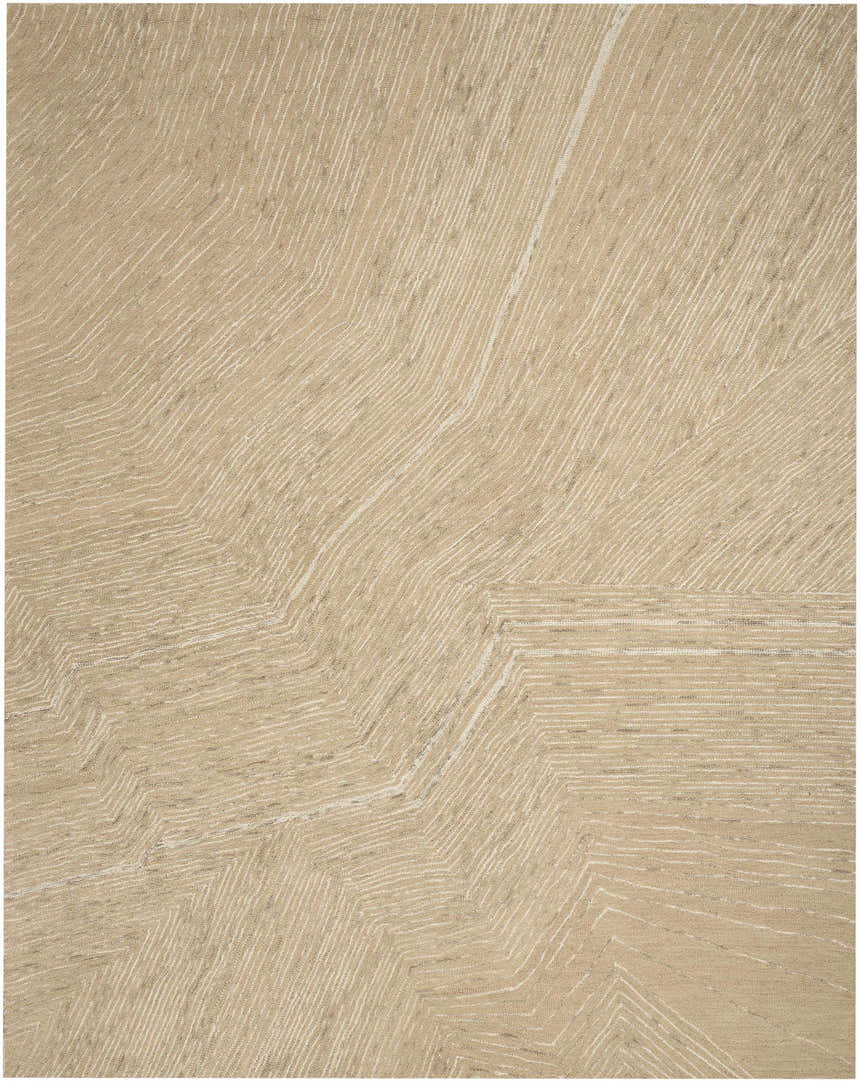 Close-up of the DKNY Pure Angles Camel rug. Modern design with subtle geometric patterns and soft camel color.