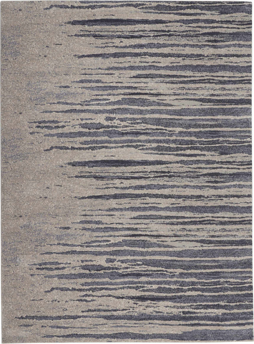 Close-up of Nourison Moroccan Celebration Blue Beige Rug with horizontal stripe pattern.