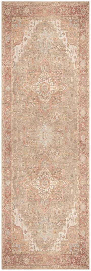 Close-up of the Nourison Vintage s Coral Taupe Rug, featuring a vintage-inspired design with coral, taupe, and ivory tones.