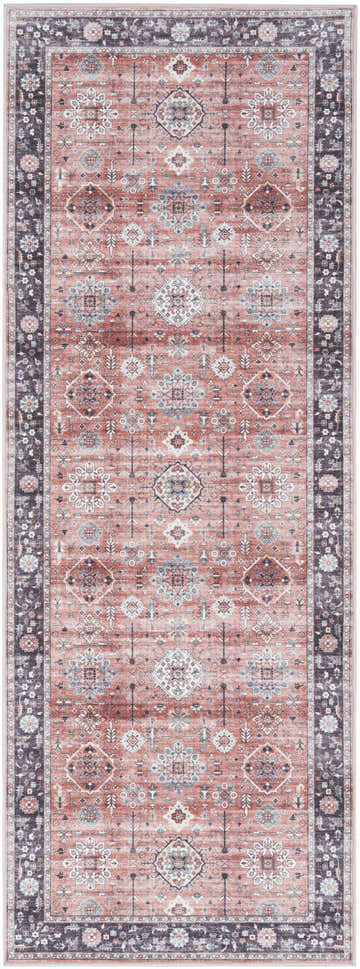 Close-up of the Nourison Fulton Rust Vintage Indoor Area Rug, a runner with a traditional rust, gray, and white pattern.