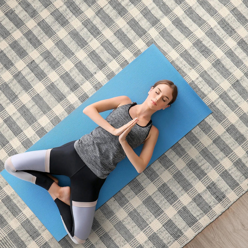 LoomBloom Plaid Multi Sizes Ivory Hand Woven Flatweave Modern Wool Oriental Area Rug