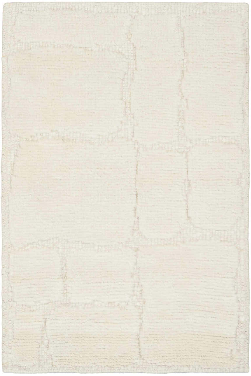 Close up of the handmade Nourison Blanco Ivory rug, a modern wool rug with a subtle geometric pattern.