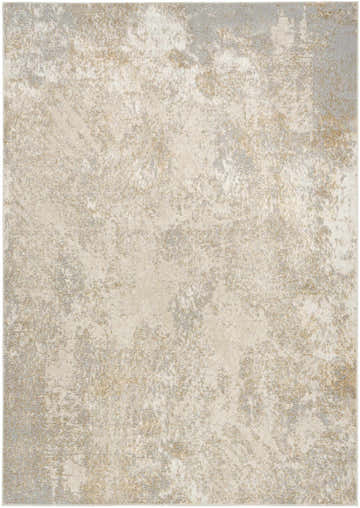 Close-up of Nourison Ambiance Ivory Silver rug. Modern design with chestnut, ivory, and silver abstract pattern. Soft texture.