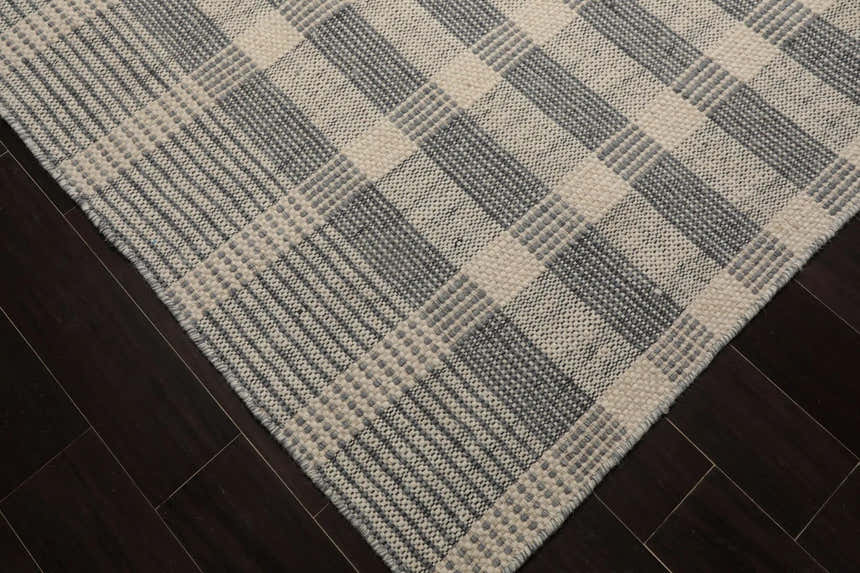 LoomBloom Plaid Multi Sizes Ivory Hand Woven Flatweave Modern Wool Oriental Area Rug