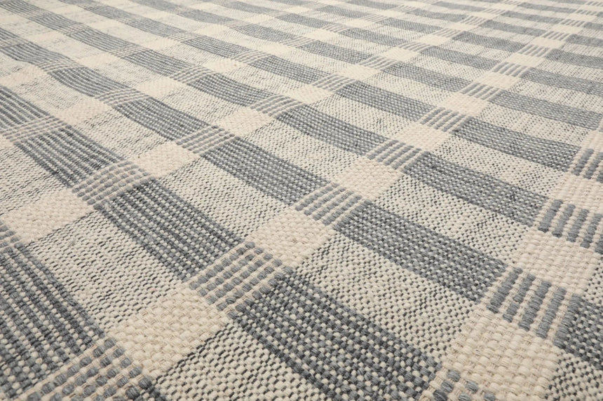 LoomBloom Plaid Multi Sizes Ivory Hand Woven Flatweave Modern Wool Oriental Area Rug
