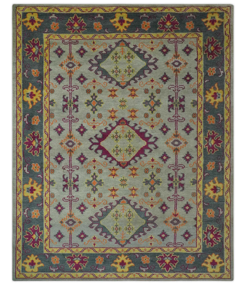 Custom Made Silver, Charcoal and Purple Traditional Oriental Hand Knotted wool Rug