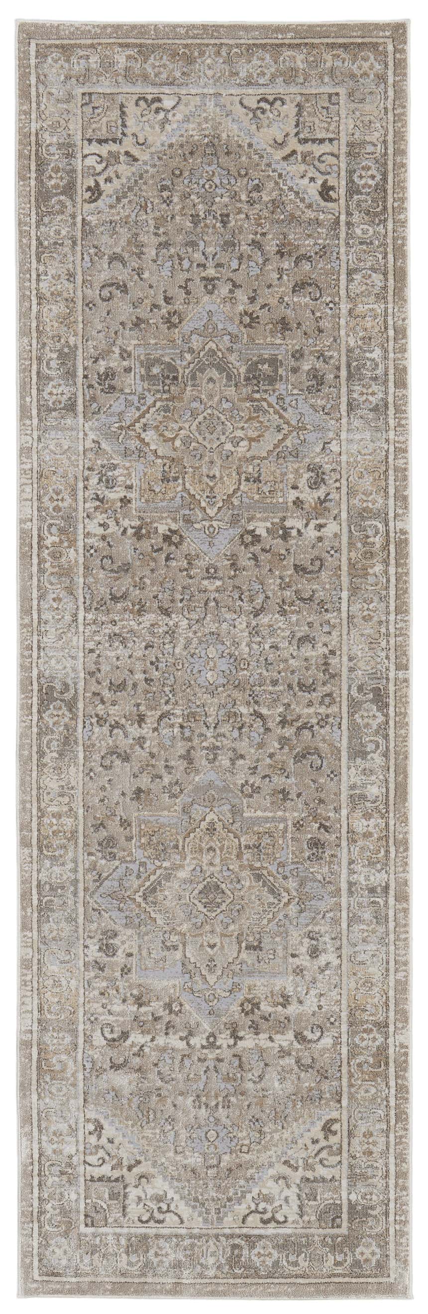 Feizy Celene Traditional Medallion rug in tan, brown, and ivory. Vintage style with detailed medallion pattern. Design-Runner