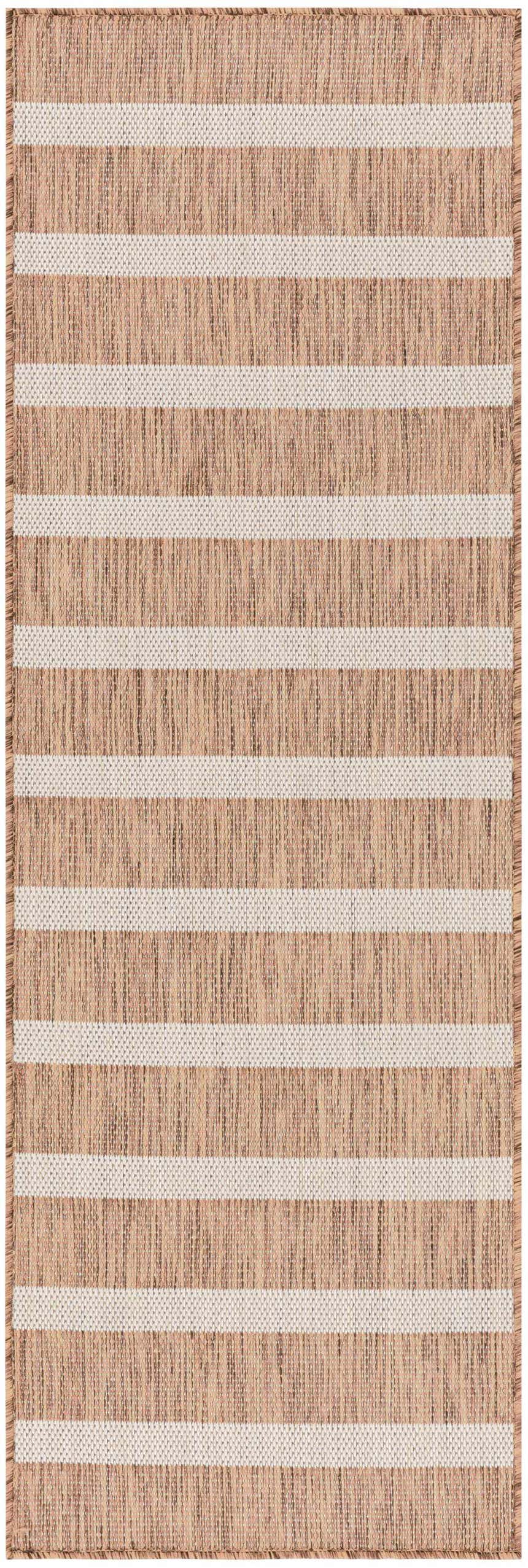 Close-up of the Nourison Positano Jute Ivory rug showing its chestnut color and horizontal stripe design.