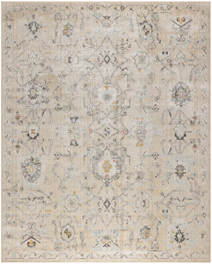 Close-up of the cream Nourison Oushak Home rug, showcasing its vintage floral pattern and subtle texture.