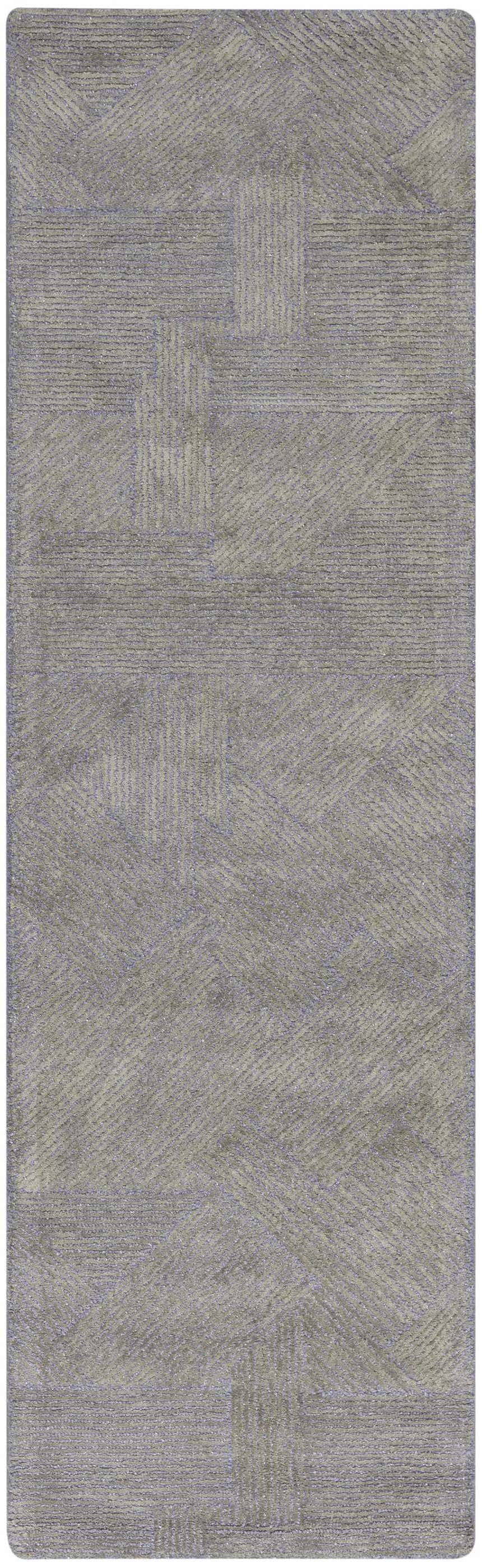 Close-up of the modern Michael Amini Ma30 Star Slate rug. Taupe wool and rayon blend with subtle geometric patterns.