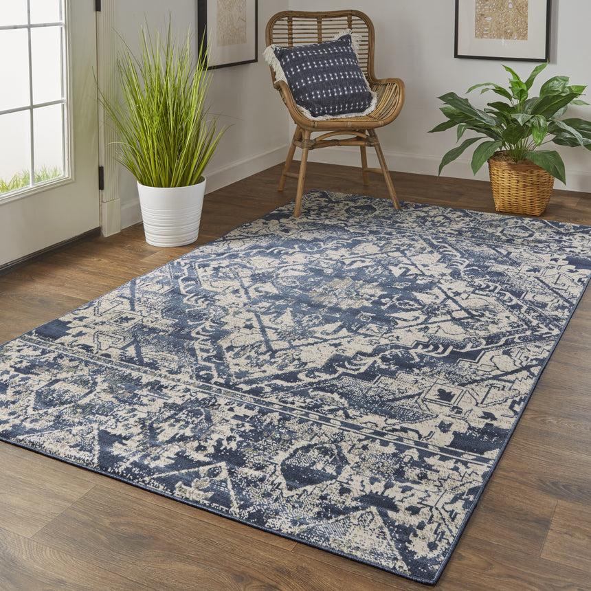 Feizy Foster Transitional Oriental - Blue/Ivory Area Rug - Clearance