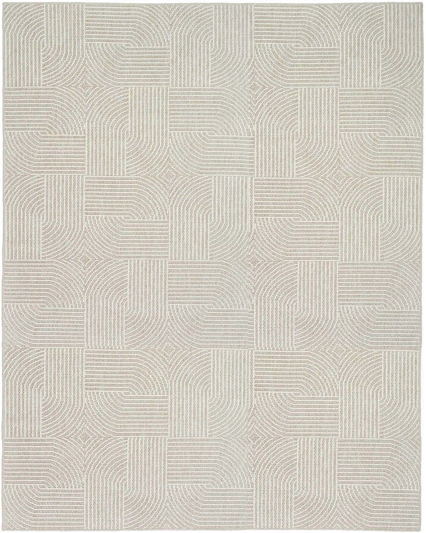 Close-up of the Nourison Natural Texture Beige Ivory Area Rug with a modern geometric pattern.