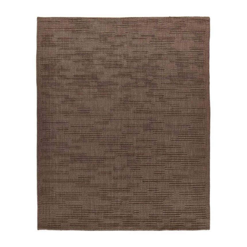 Close-up of the Four Hands Geist Rug - Akara Taupe. Taupe wool rug with subtle, textured stripes. Hand-loomed construction. Design-Rectangle