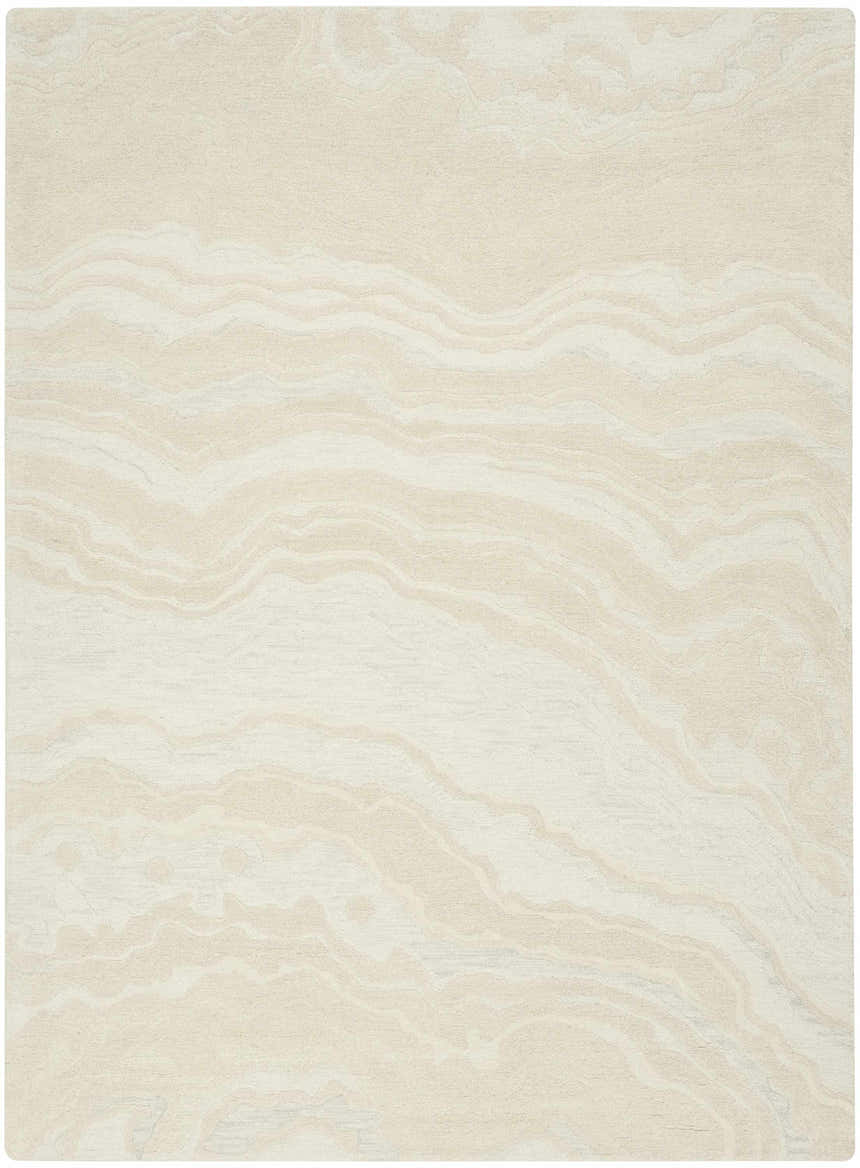 Close-up of the Nourison Graceful Ivory rug, showcasing its chestnut color, wool texture, and mid-century modern design.