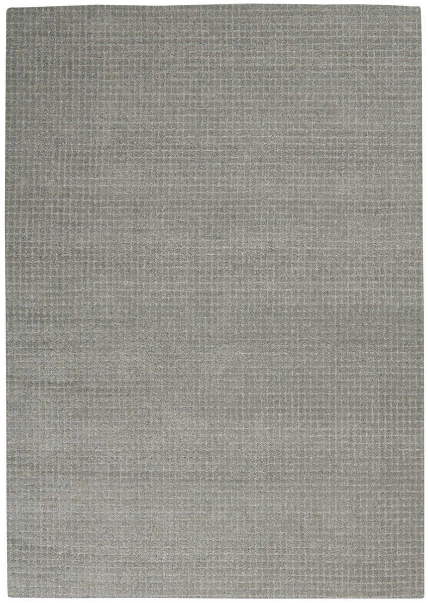 Close-up of the Calvin Klein Las Vegas Grey Retro Rug. Wool rug with a subtle, textured grid pattern.