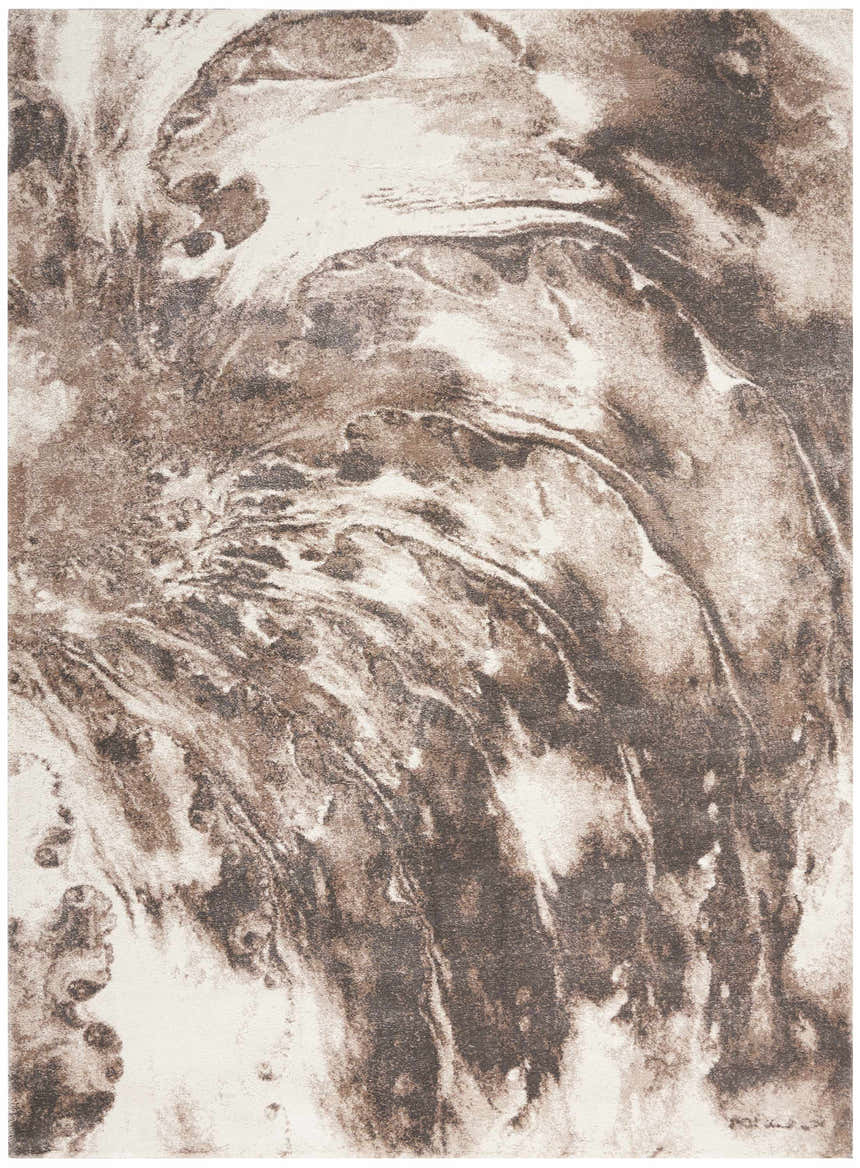 Close-up of Nourison American Manor Ivory Mocha rug featuring a marbled chestnut and ivory pattern.