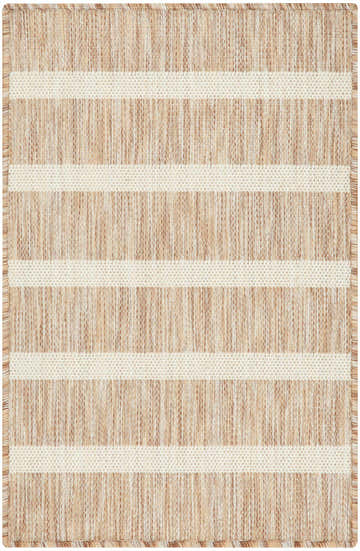 Close-up of the Nourison Positano Beige Ivory rug, showing chestnut brown stripes on ivory, and textured weave.