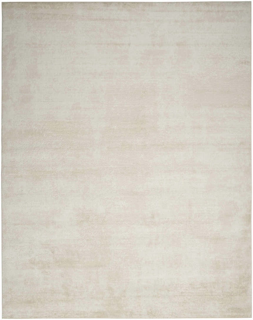 Close-up of the Nourison Serenity Home Ivory rug, showing its high pile texture and subtle chestnut color variations.