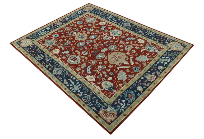 Floral Brown, Blue and Beige Hand Knotted Oriental Oushak Multi Size wool Area Rug