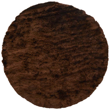 Round, dark brown Feizy Indochine area rug. Close-up of the rug's plush, textured pile. Design-Round