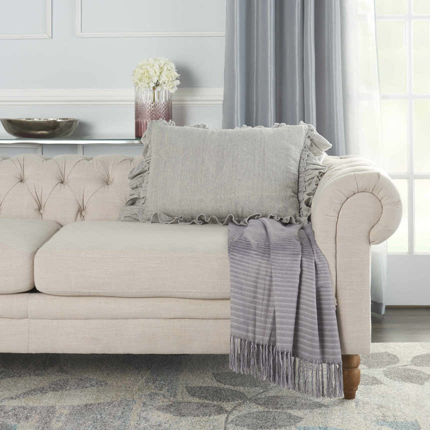 Mina Victory Sofia Linen Frilled Border Grey Indoor Throw Pillow - Clearance