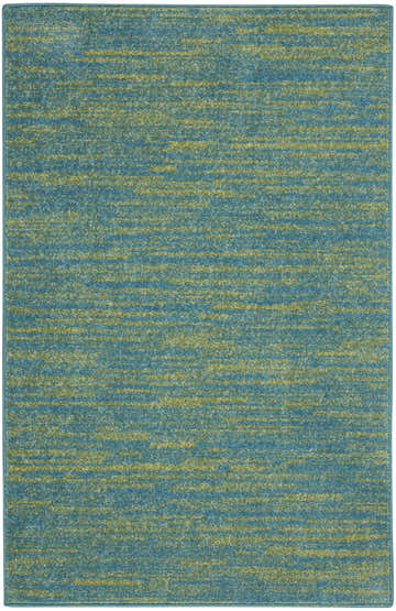 Close-up of the Nourison Essentials Blue Green Outdoor Area Rug, featuring a subtle horizontal stripe pattern.