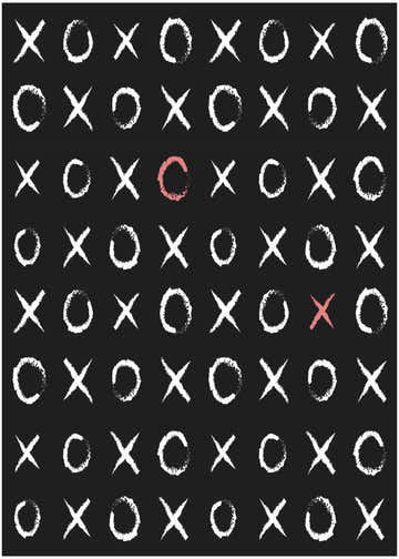 Close-up of Nourison Imagination Black Kids Rug featuring a white XOXO pattern on a black background.