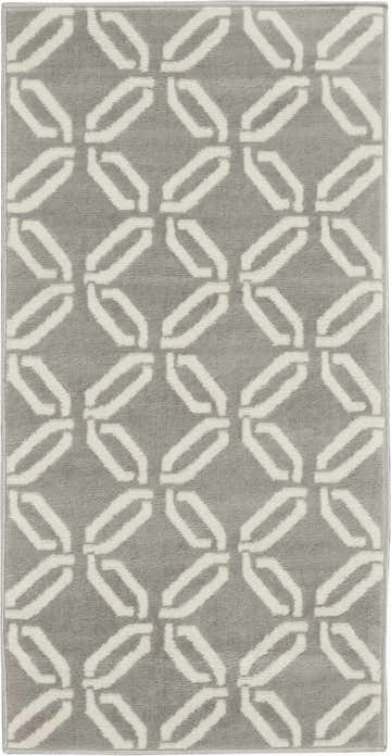 Close-up of Nourison Jubilant Grey Contemporary Area Rug featuring a geometric chain-link pattern.